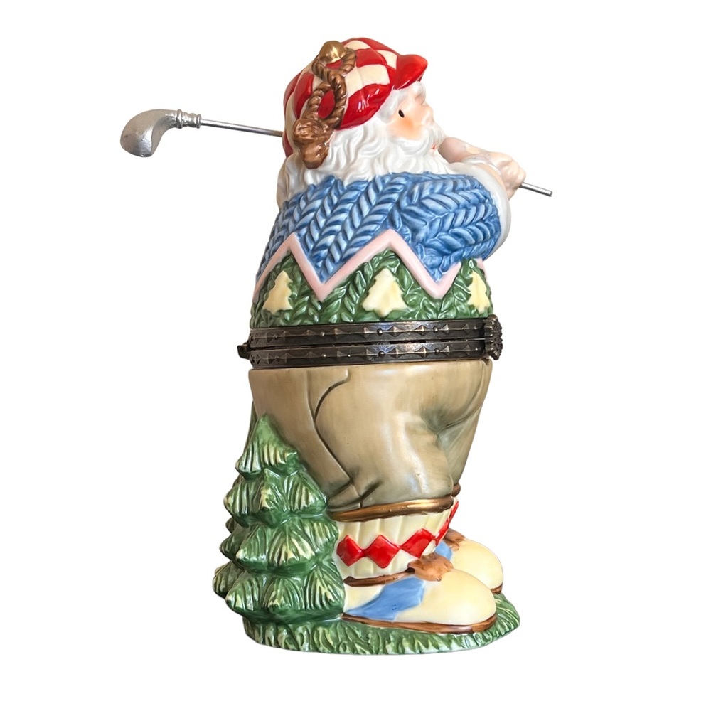 Golfing Santa Trinket Ceramic Figurine.